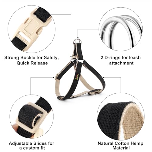 Plutus Pet Cotton & Hemp Step-In Dog Harness – Black, Size L: Lightweight, Escape-Proof & Quick Fit
