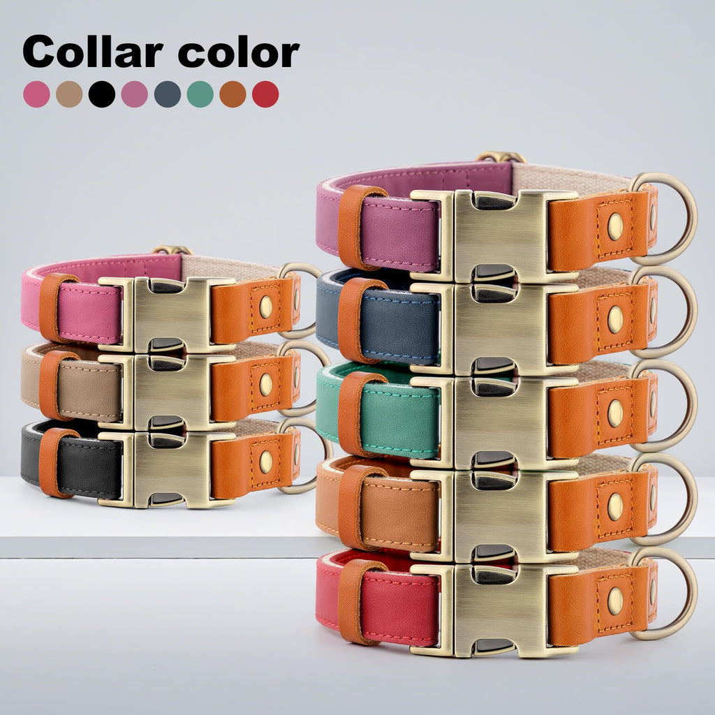 Plutus Pet Genuine Leather & Hemp Dog Collar - Pink, Size L - Adjustable Quick Release Metal Buckle