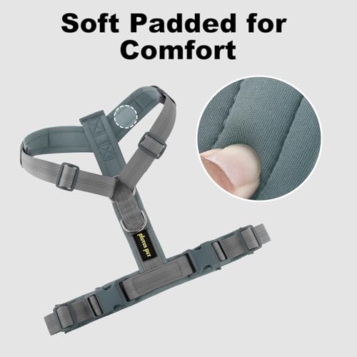 Plutus Pet Gray M No Pull Dog Harness: Adjustable Nylon Vest with Soft Padding & Reflective Safety for Small, Medium, Large Dogs