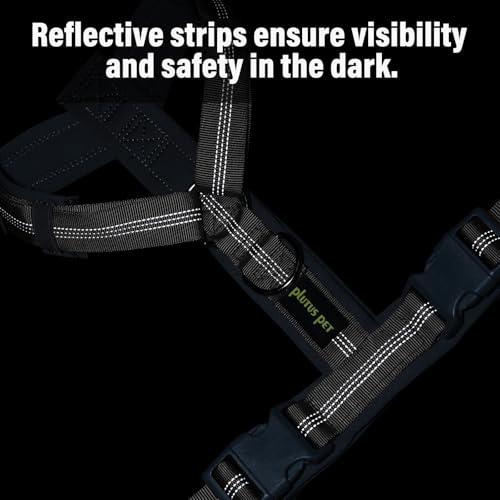 Plutus Pet Gray M No Pull Dog Harness: Adjustable Nylon Vest with Soft Padding & Reflective Safety for Small, Medium, Large Dogs