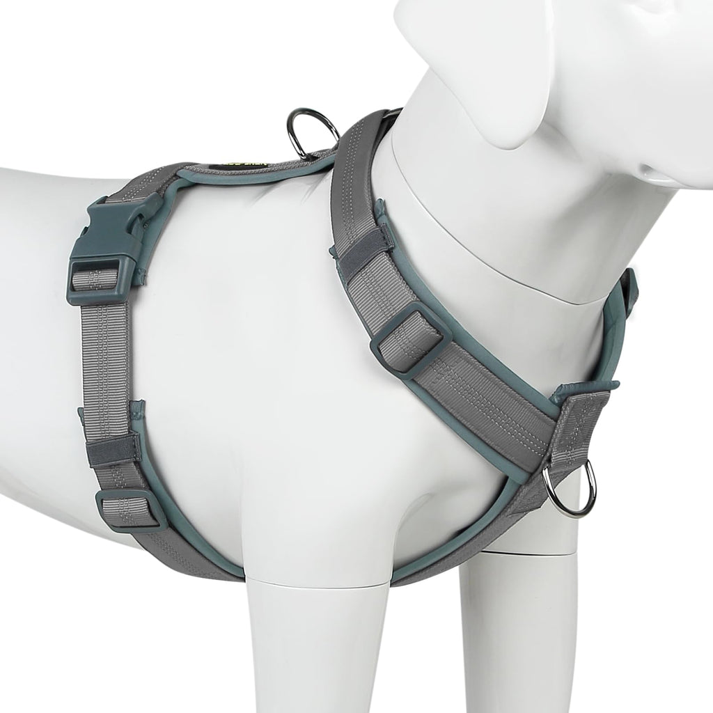 Plutus Pet Gray M No Pull Dog Harness: Adjustable Nylon Vest with Soft Padding & Reflective Safety for Small, Medium, Large Dogs