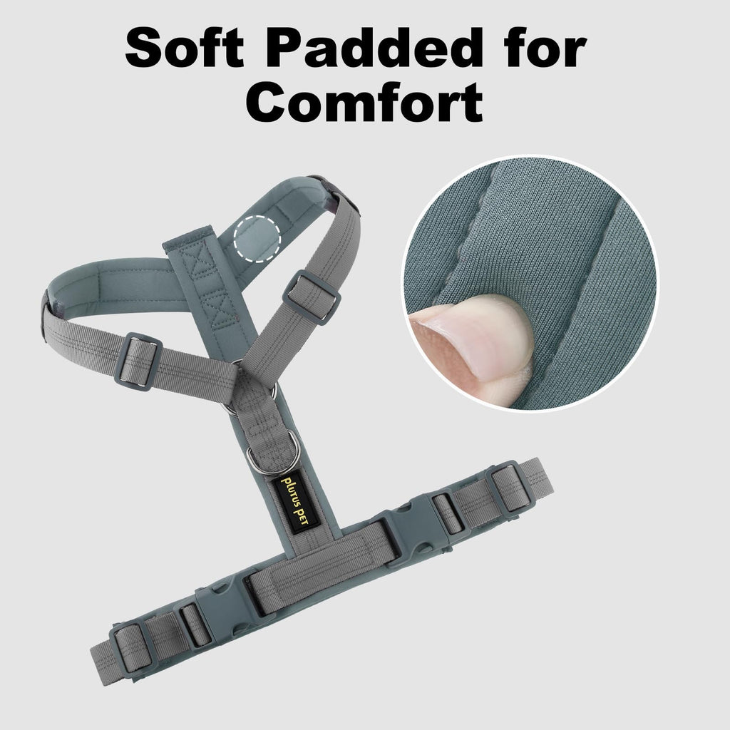 Plutus Pet Gray M No Pull Dog Harness: Adjustable Nylon Vest with Soft Padding & Reflective Safety for Small, Medium, Large Dogs