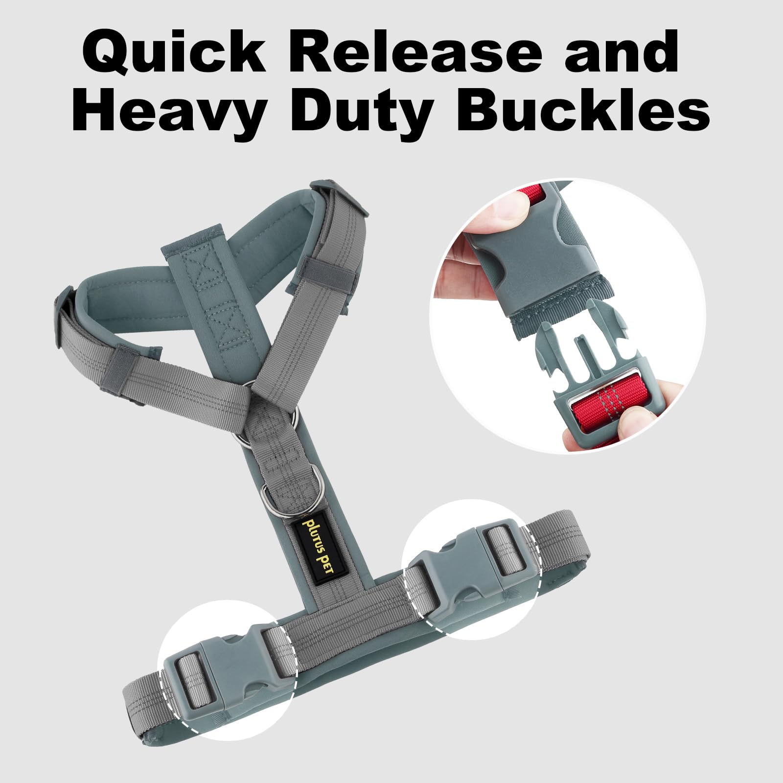Plutus Pet Gray M No Pull Dog Harness: Adjustable Nylon Vest with Soft Padding & Reflective Safety for Small, Medium, Large Dogs