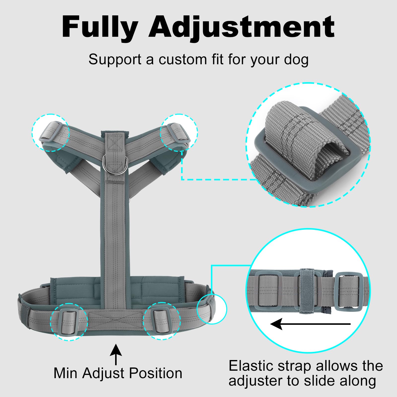 Plutus Pet Gray M No Pull Dog Harness: Adjustable Nylon Vest with Soft Padding & Reflective Safety for Small, Medium, Large Dogs