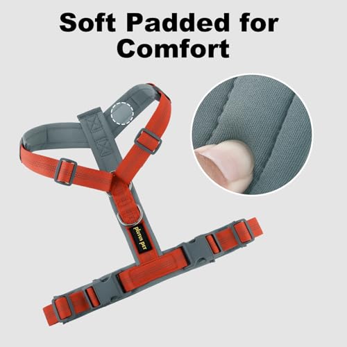 PLUTUS PET No Pull Dog Harness - Adjustable Nylon with Soft Padding, Reflective Strip, Heavy Duty for Large Dogs (Orange, L)
