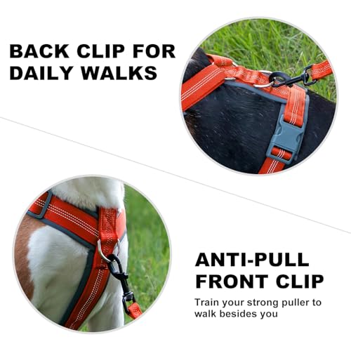 PLUTUS PET No Pull Dog Harness - Adjustable Nylon with Soft Padding, Reflective Strip, Heavy Duty for Large Dogs (Orange, L)