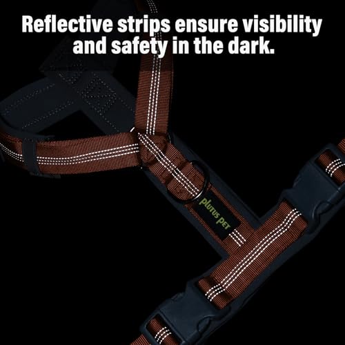 PLUTUS PET No Pull Dog Harness - Adjustable Nylon with Soft Padding, Reflective Strip, Heavy Duty for Large Dogs (Orange, L)