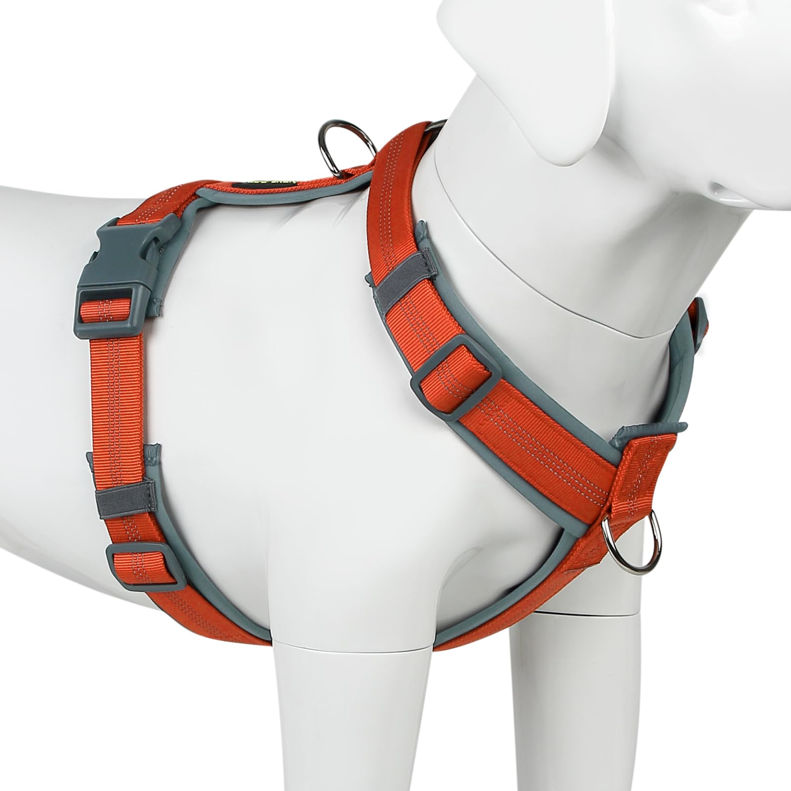 PLUTUS PET No Pull Dog Harness - Adjustable Nylon with Soft Padding, Reflective Strip, Heavy Duty for Large Dogs (Orange, L)