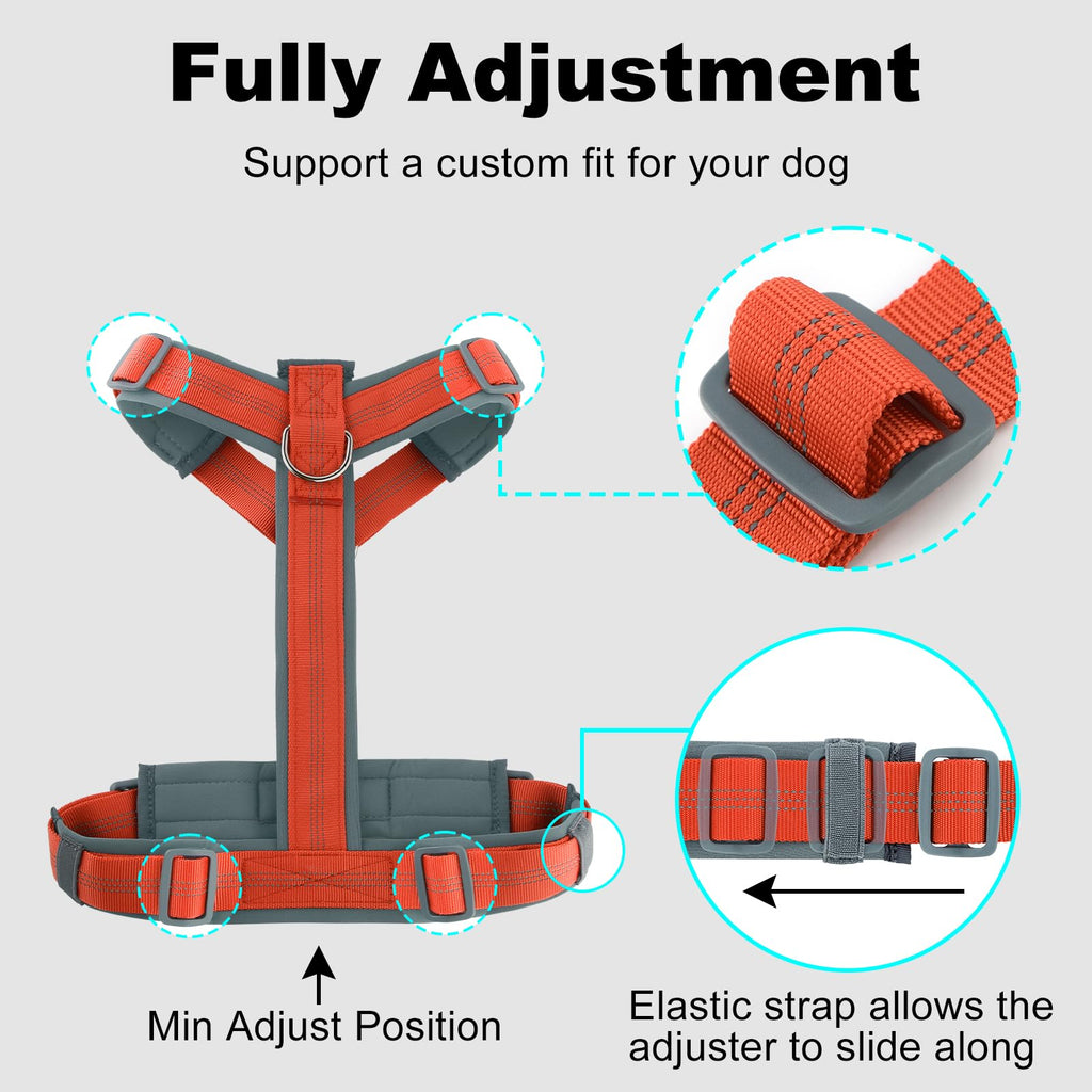 PLUTUS PET No Pull Dog Harness - Adjustable Nylon with Soft Padding, Reflective Strip, Heavy Duty for Large Dogs (Orange, L)