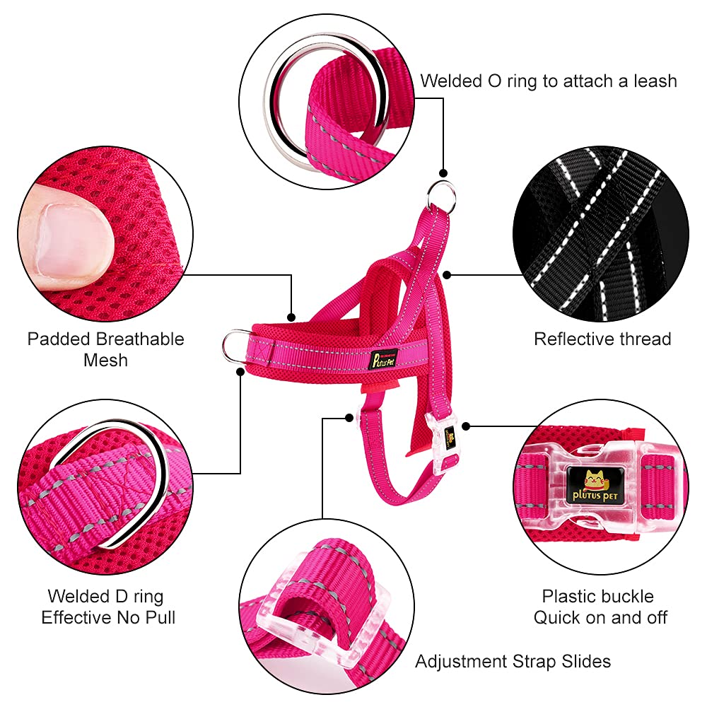 Plutus Pet No Pull Dog Harness - Breathable Mesh Padded, Reflective, Escape Proof - Size L Pink