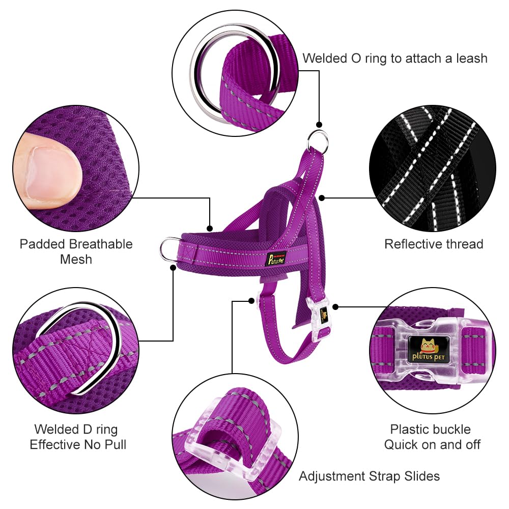 Plutus Pet No Pull Dog Harness - Purple, Size M: Breathable Mesh, Reflective, Escape Proof Vest for Small to Large Dogs