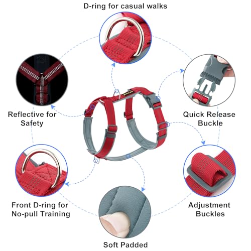 Plutus Pet No Pull Dog Harness - Red, Size S: Adjustable Nylon Vest with Reflective Strips for Small Dogs