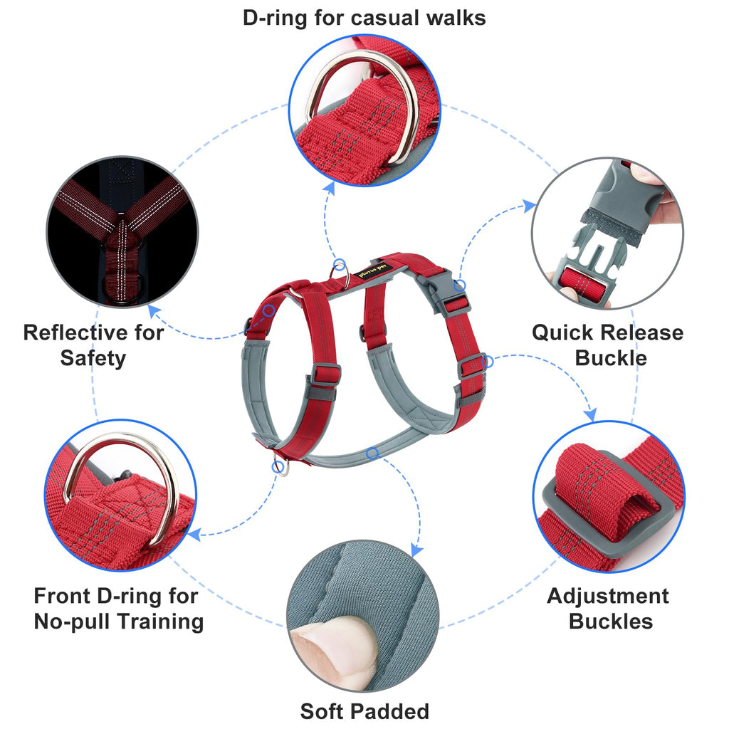 Plutus Pet No Pull Dog Harness - Red, Size S: Adjustable Nylon Vest with Reflective Strips for Small Dogs