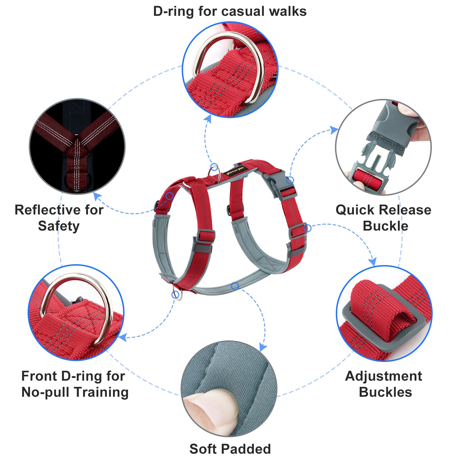 Plutus Pet No Pull Dog Harness - Red, Size S: Adjustable Nylon Vest with Reflective Strips for Small Dogs