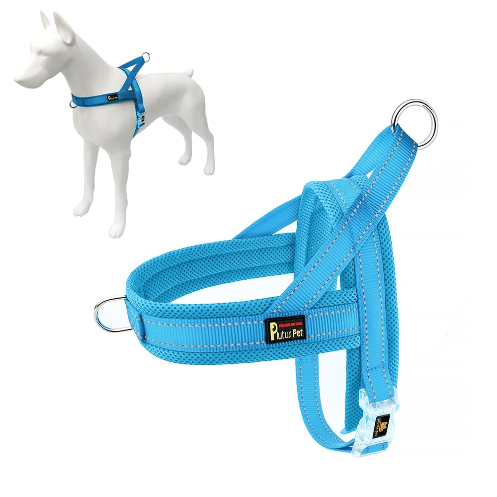 PLUTUS PET No Pull Dog Harness - Size L (Cyan) - Breathable Mesh Padded, Reflective, Escape Proof Vest for Small Medium Large Dogs