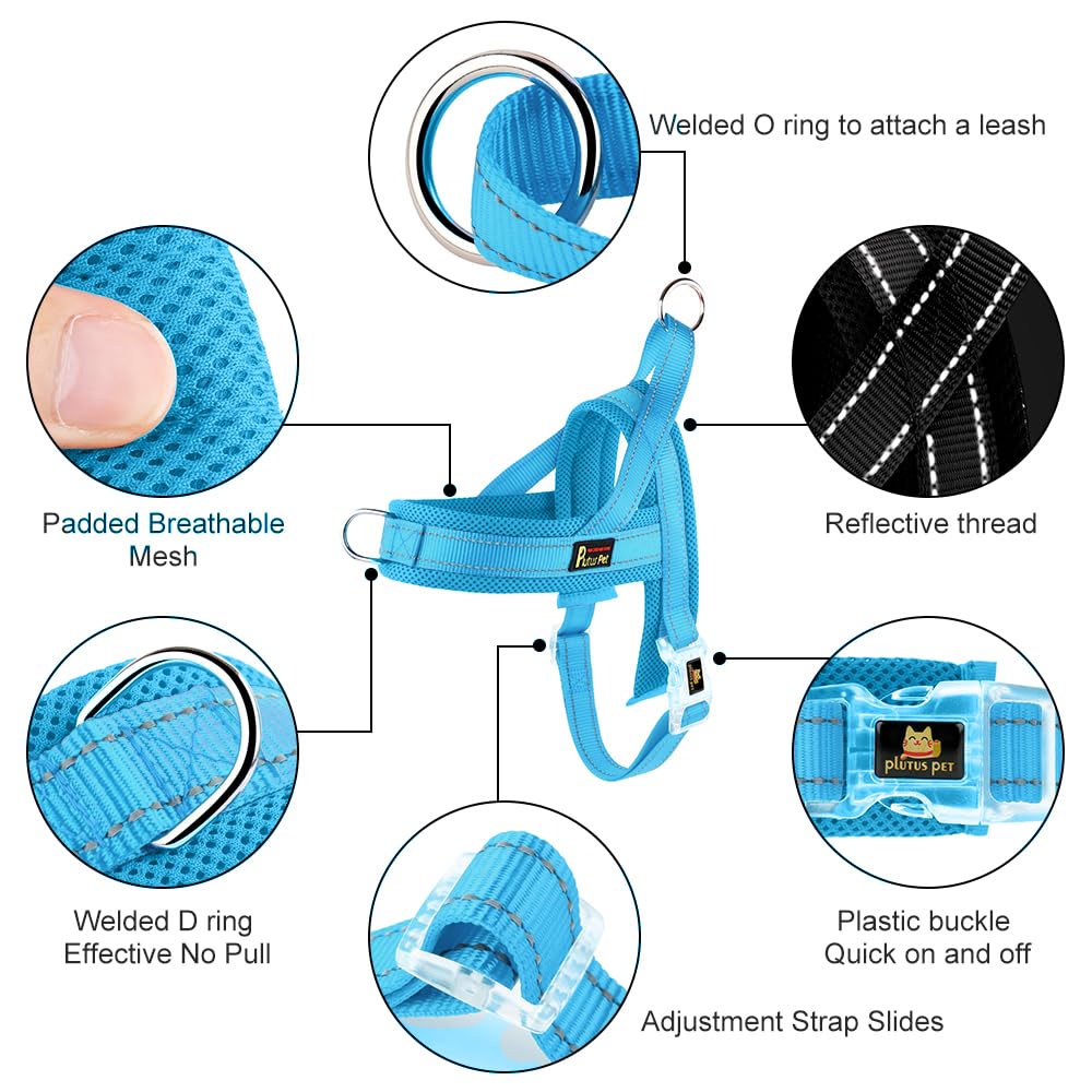 PLUTUS PET No Pull Dog Harness - Size L (Cyan) - Breathable Mesh Padded, Reflective, Escape Proof Vest for Small Medium Large Dogs