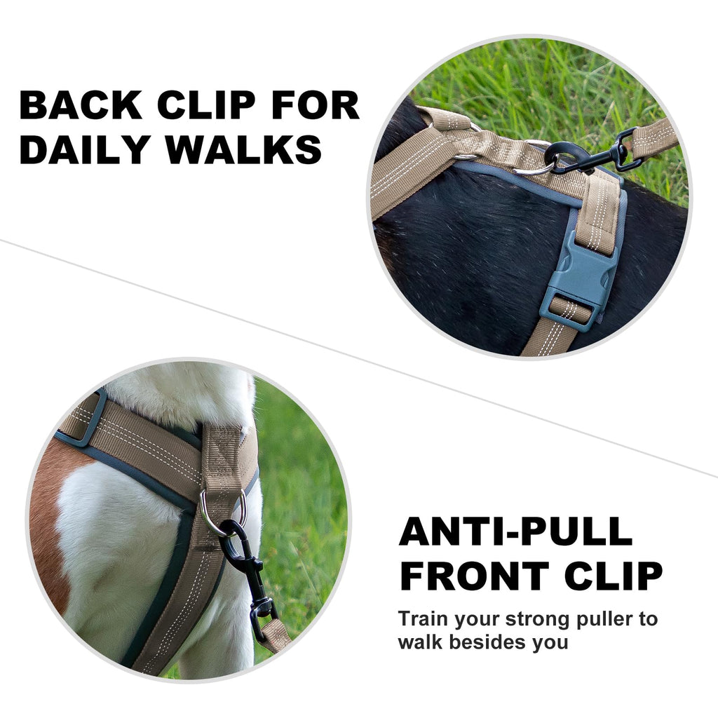 Plutus Pet No Pull Dog Harness, Adjustable Nylon Neoprene Harness with Soft Padding and Reflective Strips, for Small to Large Dogs (Beige, XL)
