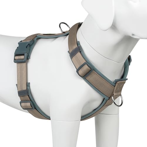 Plutus Pet No Pull Dog Harness, Adjustable Nylon Neoprene Harness with Soft Padding and Reflective Strips, for Small to Large Dogs (Beige, XL)