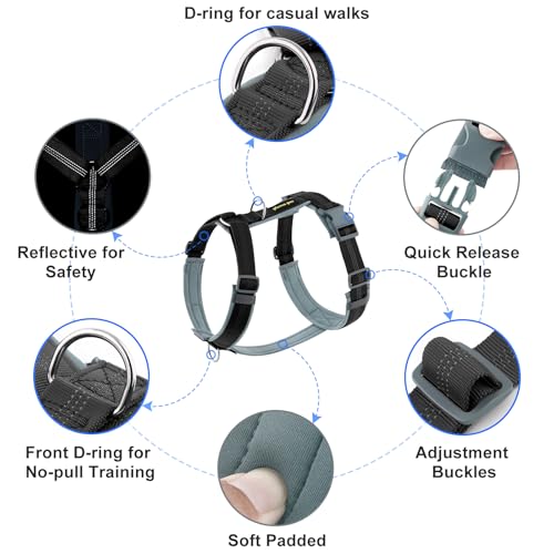 Plutus Pet No Pull Dog Harness – Adjustable Nylon Vest with Reflective Strips, Size M Black