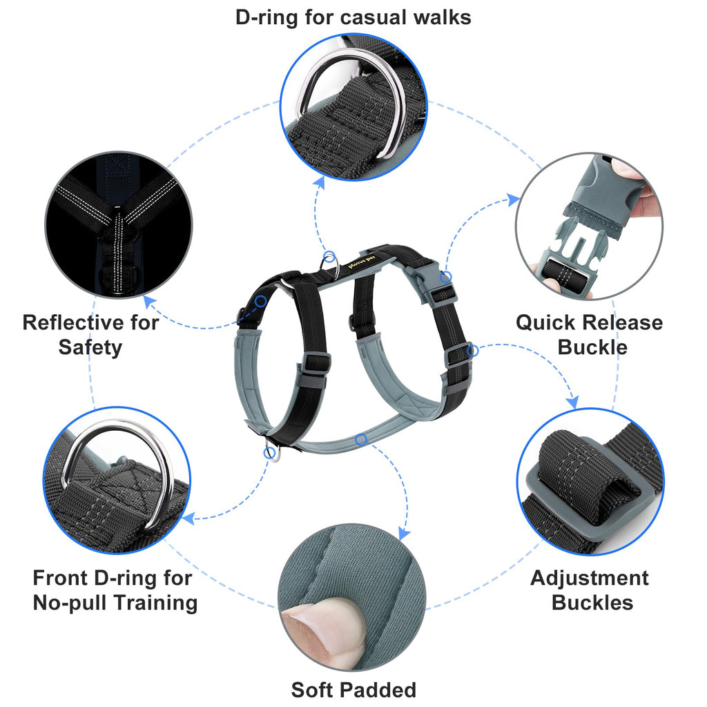 Plutus Pet No Pull Dog Harness – Adjustable Nylon Vest with Reflective Strips, Size M Black