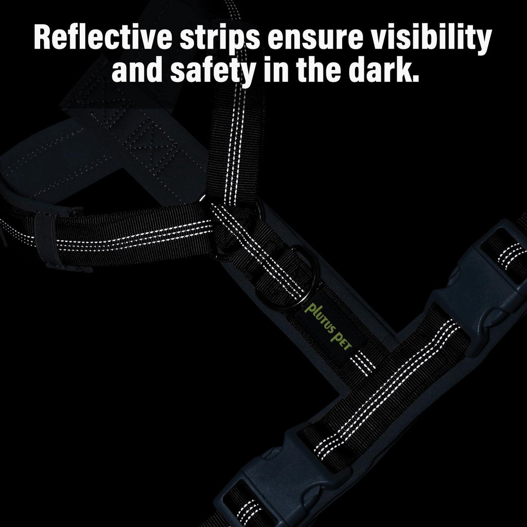 Plutus Pet No Pull Dog Harness – Adjustable Nylon Vest with Reflective Strips, Size M Black