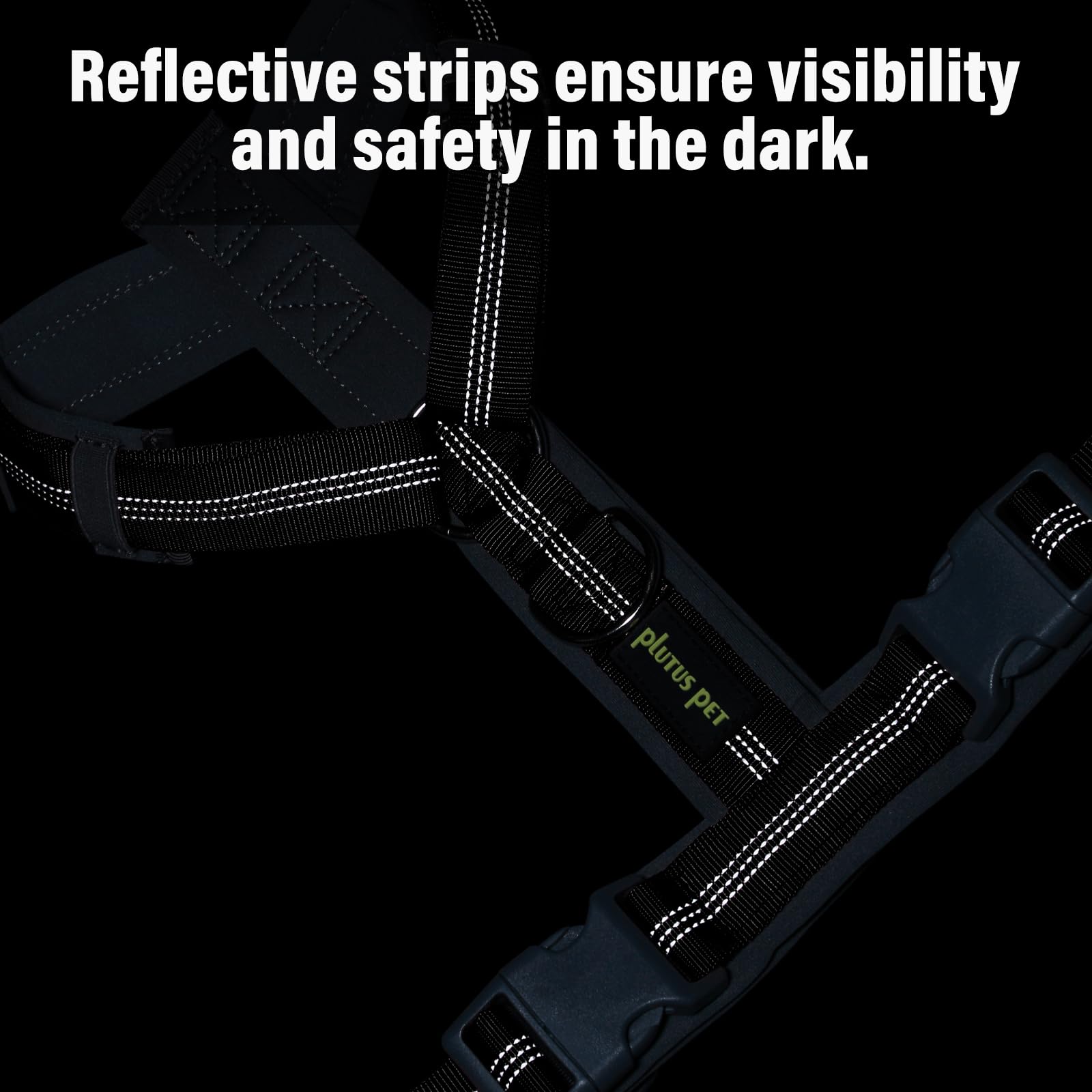 Plutus Pet No Pull Dog Harness – Adjustable Nylon Vest with Reflective Strips, Size M Black