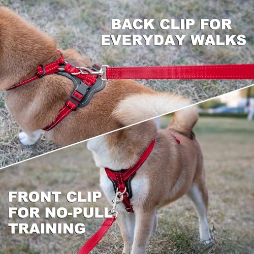 Plutus Pet No Pull Dog Harness (Red, Medium) - Reflective, Adjustable with Leather Trim
