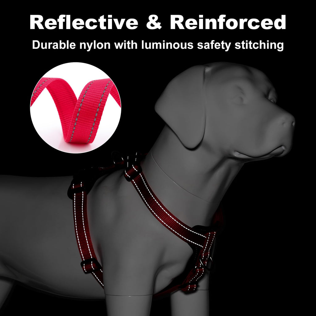 Plutus Pet No Pull Dog Harness (Red, Medium) - Reflective, Adjustable with Leather Trim