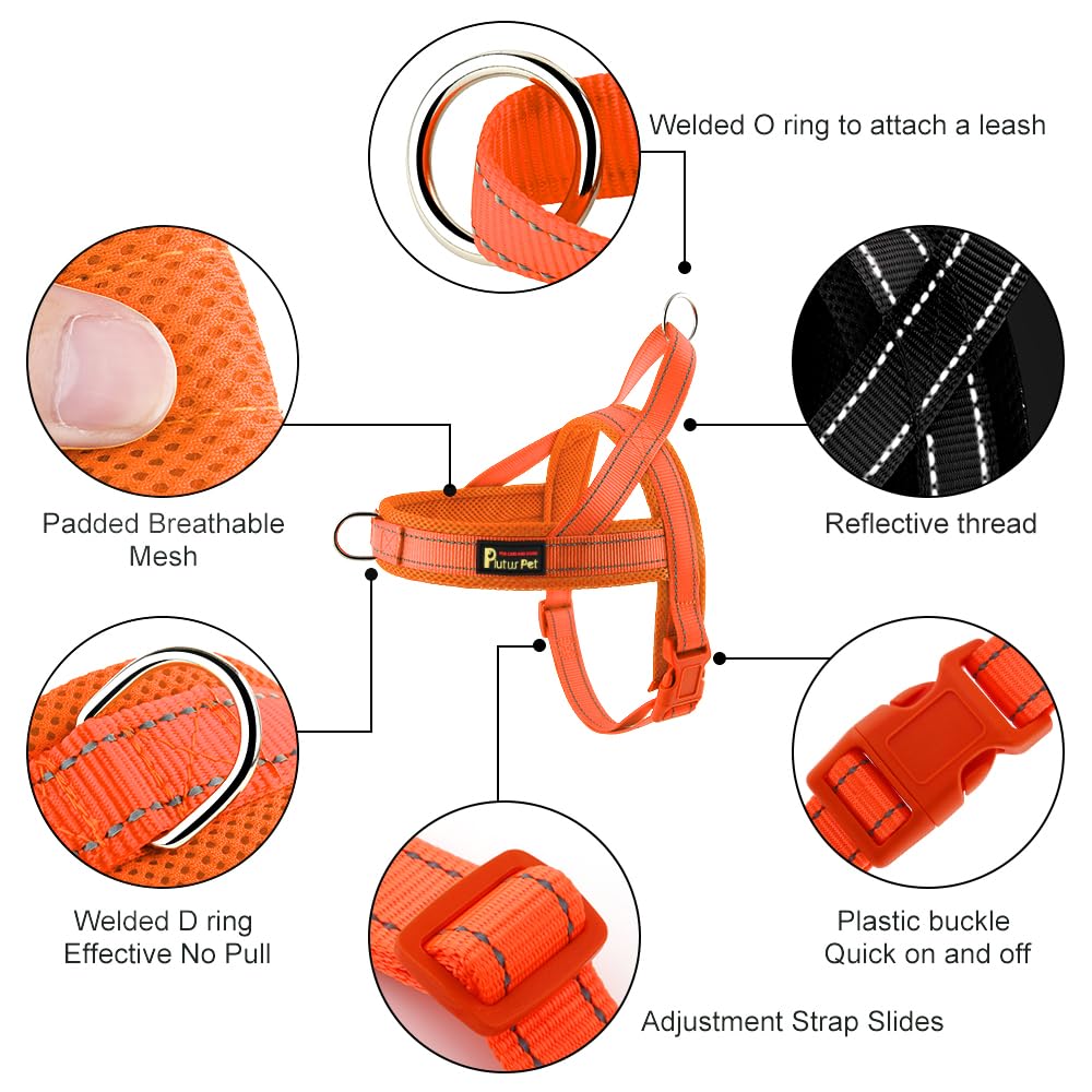 PLUTUS PET No Pull Dog Harness Size L - Breathable Mesh, Reflective, Quick Fit Step-In Vest for Medium/Large Dogs (Orange)