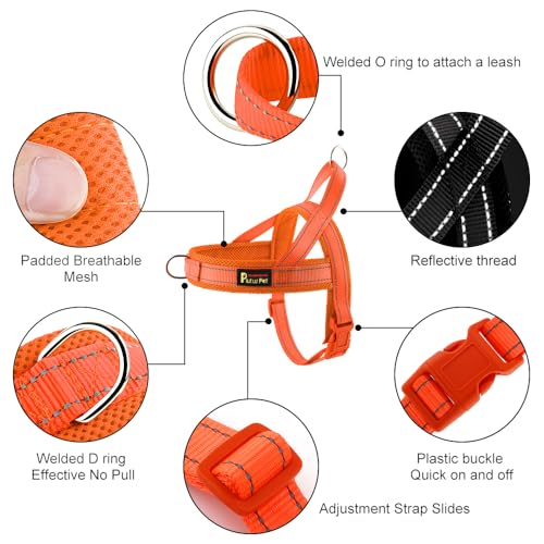 PLUTUS PET No Pull Dog Harness Size L - Breathable Mesh, Reflective, Quick Fit Step-In Vest for Medium/Large Dogs (Orange)