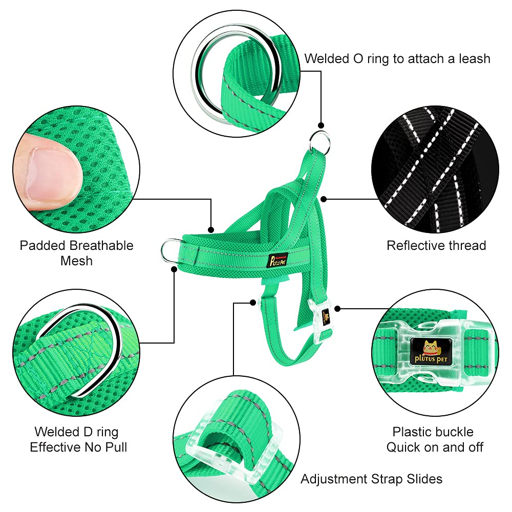 Plutus Pet No Pull Dog Harness Size L Green – Breathable Mesh, Reflective, Step-In Design