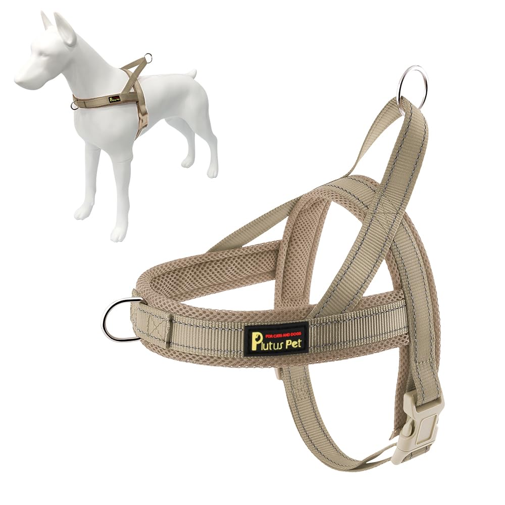PLUTUS PET No Pull Dog Harness XS Beige – Breathable Mesh, Reflective, Escape Proof for Small Dogs