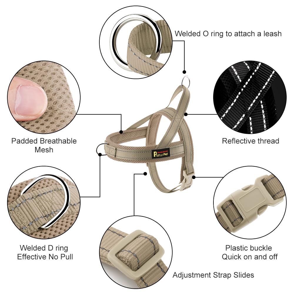 PLUTUS PET No Pull Dog Harness XS Beige – Breathable Mesh, Reflective, Escape Proof for Small Dogs