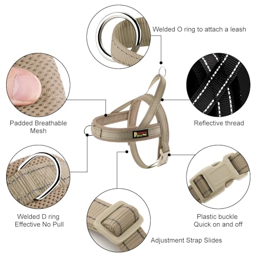PLUTUS PET No Pull Dog Harness XS Beige – Breathable Mesh, Reflective, Escape Proof for Small Dogs