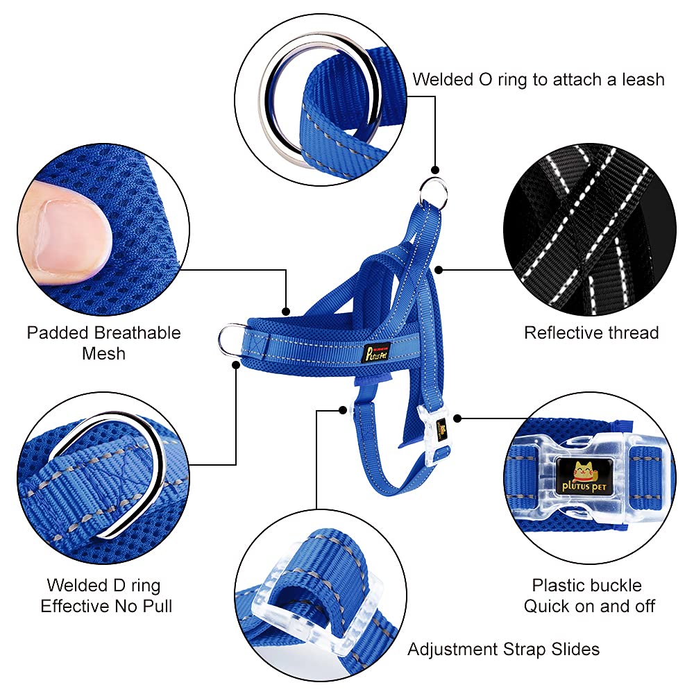 Plutus Pet No Pull Dog Harness XS Navy Blue – Breathable Mesh, Reflective, Quick-Fit Step-In for Small Dogs
