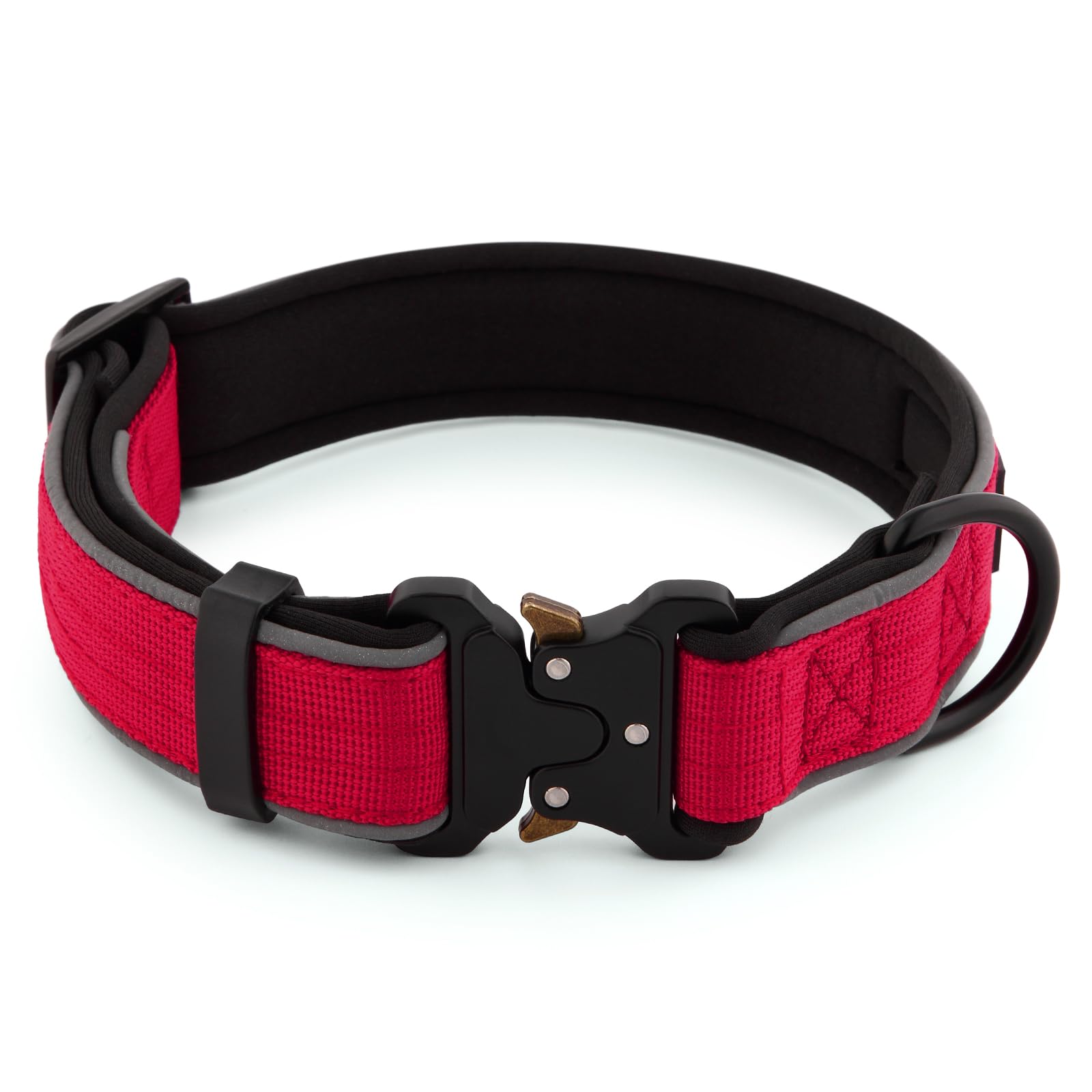 Plutus Pet Tactical Dog Collar - Reflective, Adjustable, Heavy Duty Nylon with Neoprene Padding (Red, Size S)
