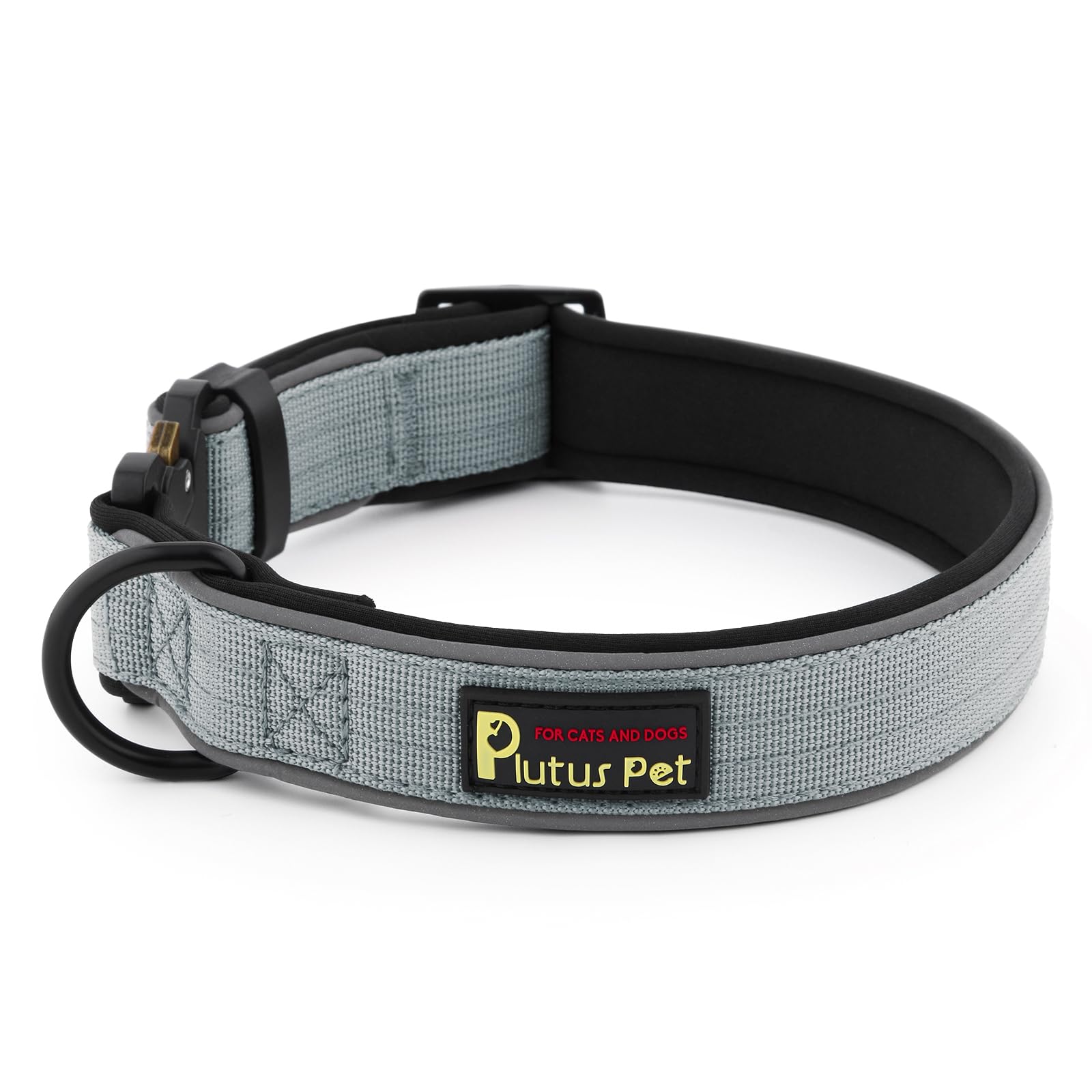 Plutus Pet Tactical Dog Collar – Reflective, Padded, Adjustable for Small to Large Dogs (Gray, Size S)