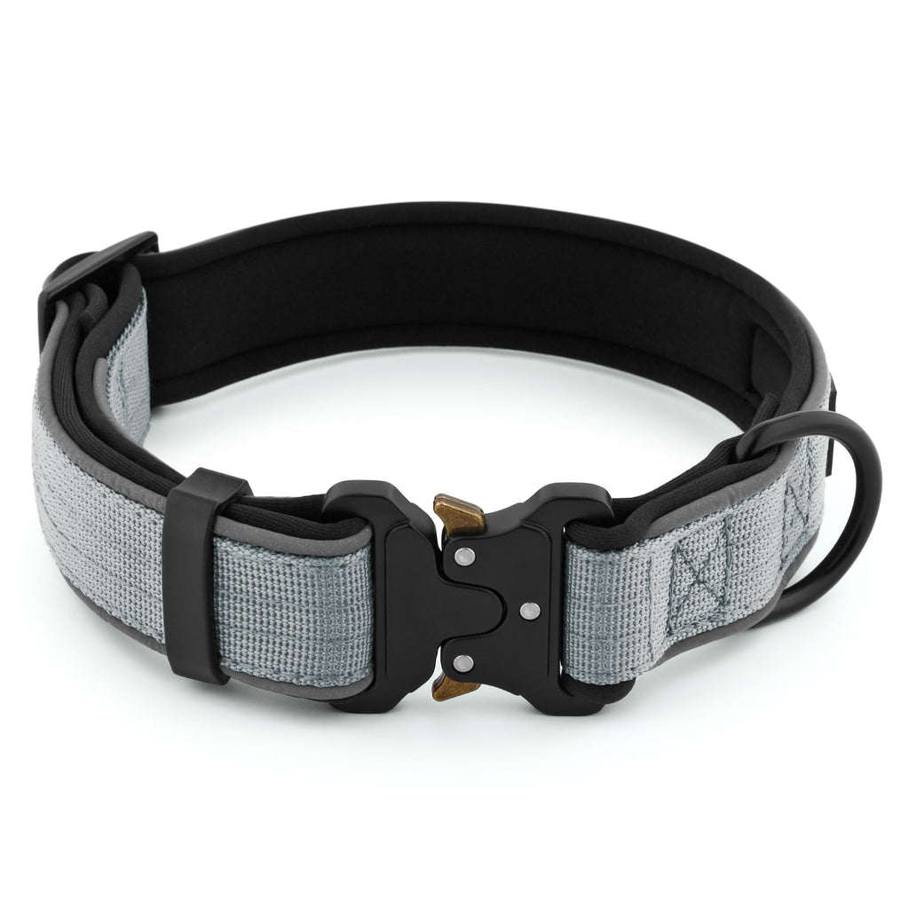 Plutus Pet Tactical Dog Collar – Reflective, Padded, Adjustable for Small to Large Dogs (Gray, Size S)