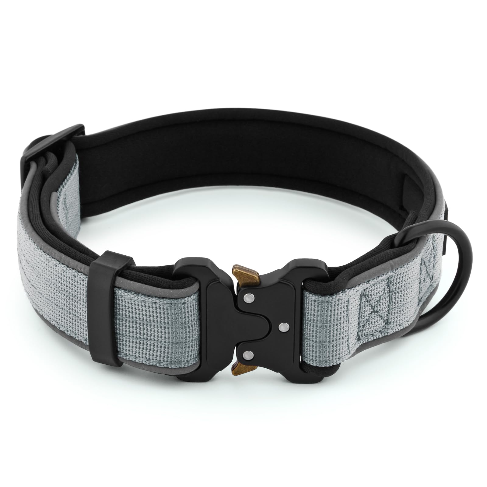 Plutus Pet Tactical Dog Collar – Reflective, Padded, Adjustable for Small to Large Dogs (Gray, Size S)