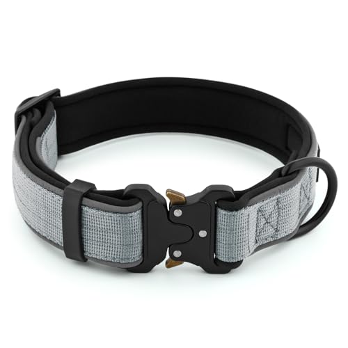 Plutus Pet Tactical Dog Collar – Reflective, Padded, Adjustable for Small to Large Dogs (Gray, Size S)