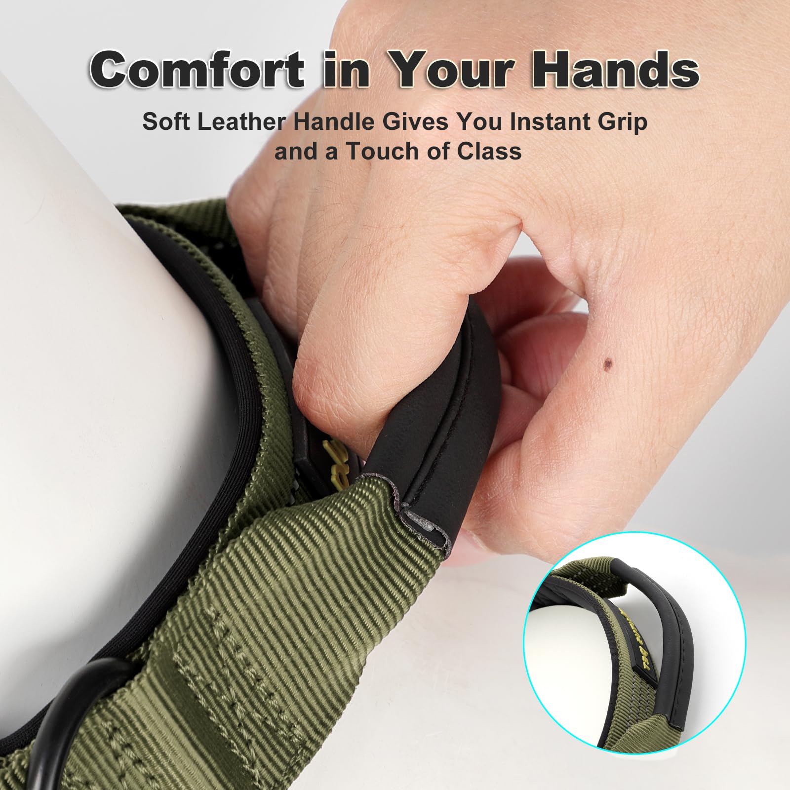 PLUTUS PET Tactical Dog Collar with AirTag Pocket - Ranger Green Size L - Reflective, Padded Nylon, Metal Buckle, Leather Handle
