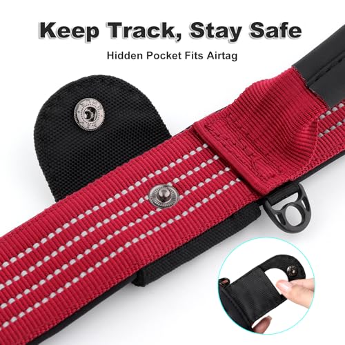 PLUTUS PET Tactical Dog Collar with AirTag Pocket – Red, Size S, Reflective, Padded Nylon, Medium to Large Dogs
