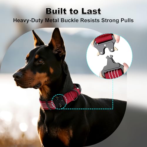 PLUTUS PET Tactical Dog Collar with AirTag Pocket – Red, Size S, Reflective, Padded Nylon, Medium to Large Dogs