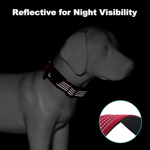 PLUTUS PET Tactical Dog Collar with AirTag Pocket – Red, Size S, Reflective, Padded Nylon, Medium to Large Dogs