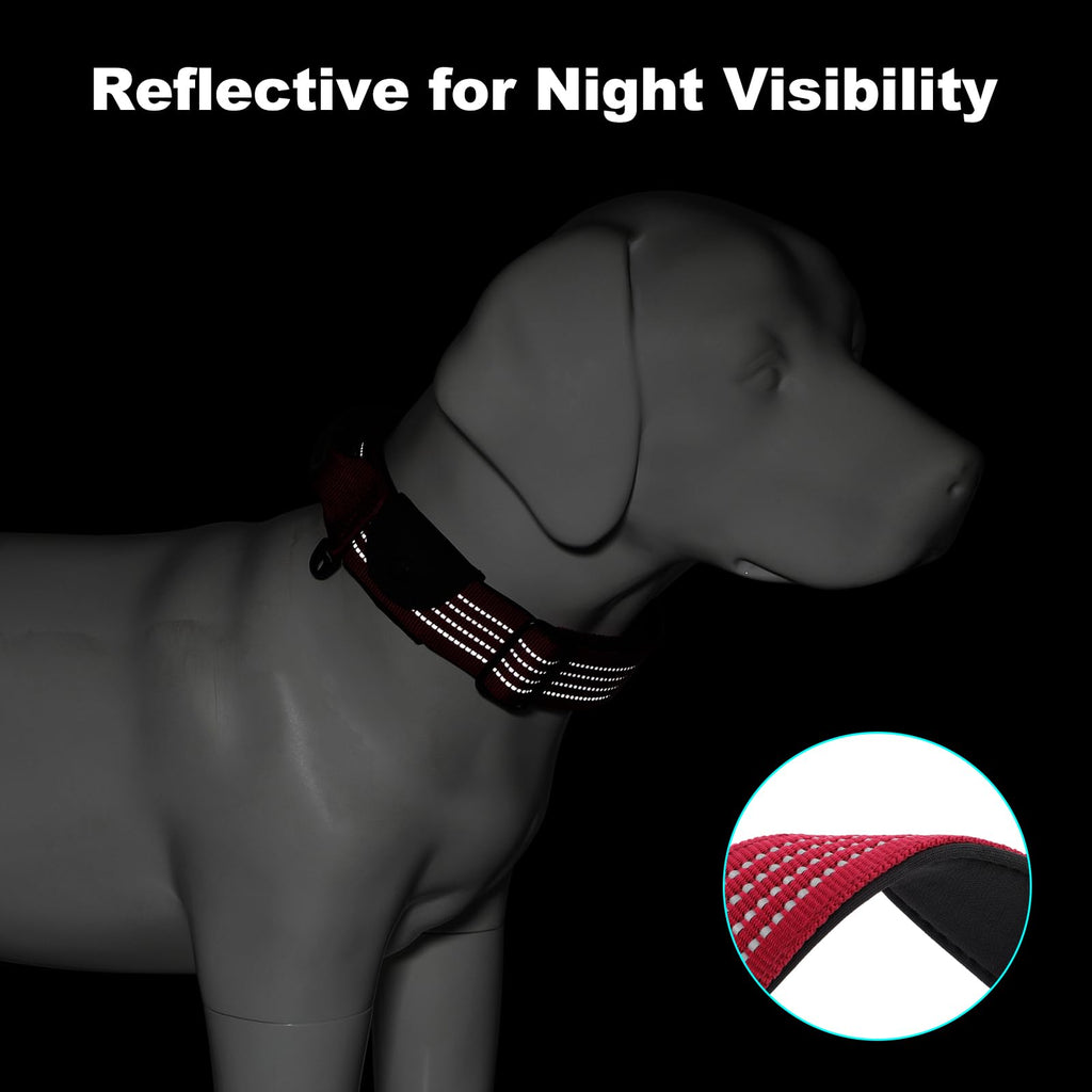 PLUTUS PET Tactical Dog Collar with AirTag Pocket – Red, Size S, Reflective, Padded Nylon, Medium to Large Dogs