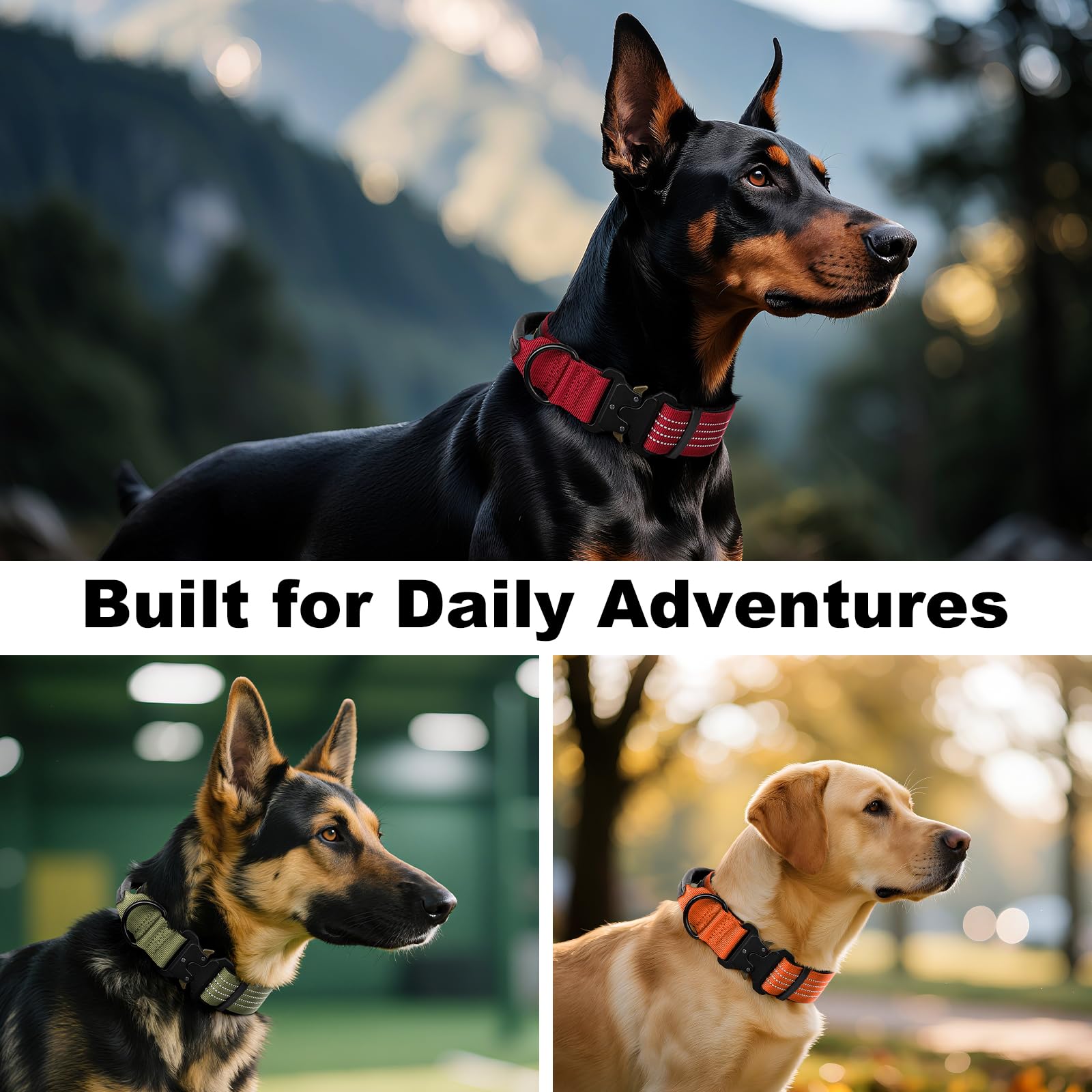 PLUTUS PET Tactical Dog Collar with AirTag Pocket – Red, Size S, Reflective, Padded Nylon, Medium to Large Dogs