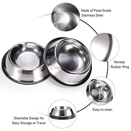 Podinor Stainless Steel Dog Bowls 2-Pack – Non-Slip Rubber Rim, Stackable, Dishwasher Safe for Small, Medium, Large Dogs