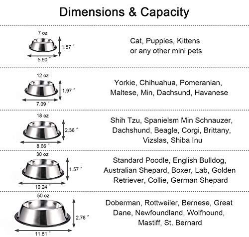 Podinor Stainless Steel Dog Bowls 2-Pack – Non-Slip Rubber Rim, Stackable, Dishwasher Safe for Small, Medium, Large Dogs