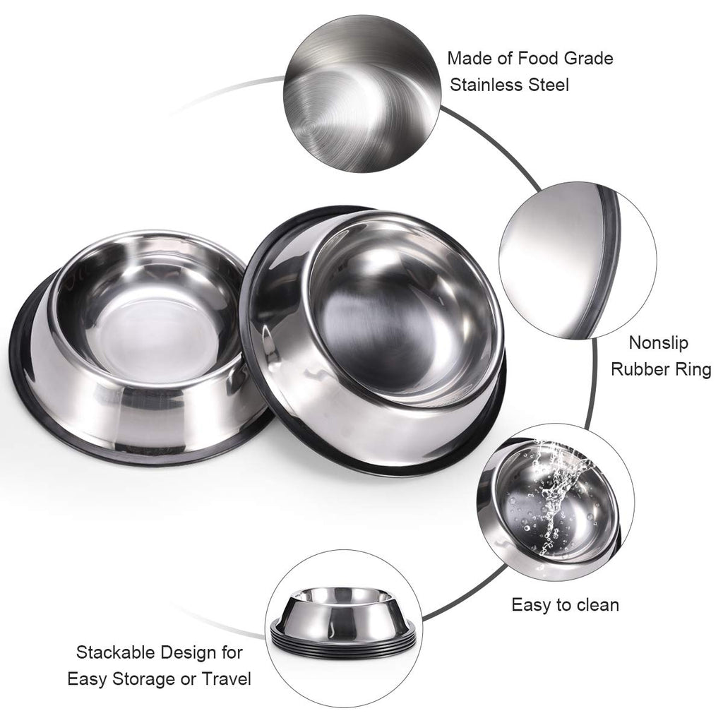 Podinor Stainless Steel Dog Bowls 2-Pack – Non-Slip Rubber Rim, Stackable, Dishwasher Safe for Small, Medium, Large Dogs