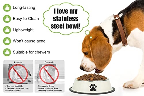Podinor Stainless Steel Dog Bowls 2-Pack – Non-Slip, Stackable, Dishwasher Safe for Small, Medium, Large Dogs